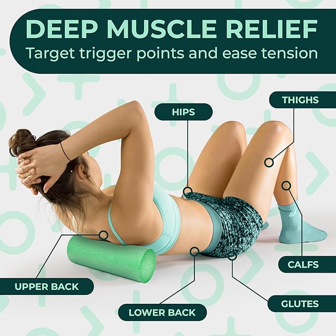 Deep Recovery Yoga Foam Roller for Physical Therapy & Exercise – Green Back Roller for Back Pain, Legs, and Shoulders, 12in x 4in Travel Size – Deep Tissue Massage for Myofascial Release