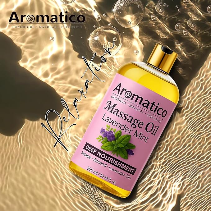 Lavender Mint Massage Oil with Sesame, Almond & Jojoba Oils. Non-Sticky, Safe & Natural Ingredients – 10 Fl Oz
