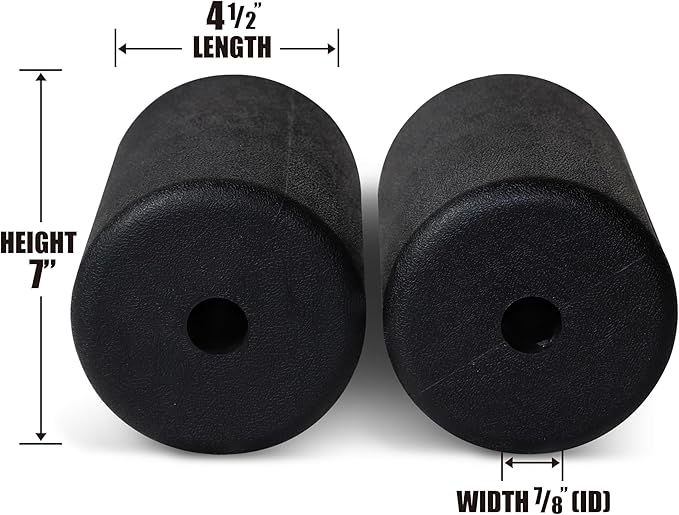 WF Athletic Supply PU/Foam Foot Pads, Foam Roller for Exercise Machines Equipment Replacements, Roller Pad for Leg Extension, PEC Deck Pads for Weight Bench, Sold by Pair (7” x 4.5” OD x 0.875” ID)