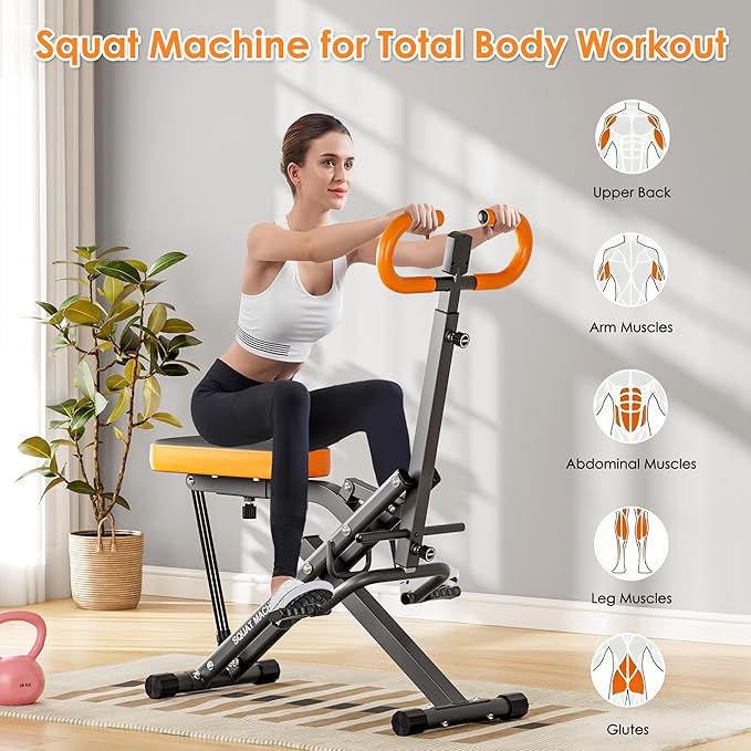 Squat Machine for Home Gym, Squat Rowing Machine with Adjustable Resistance and Optional Full Motion, Squat Assist Trainer for Glutes
