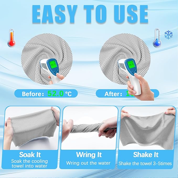 4 Packs Cooling Towels, 40" x 12" Microfiber Cooling Towels for Neck and Face, Soft Breathable for Working Out with Waterproof Bag & Carabiner, Suit for Running, Yoga, Climb, Travel