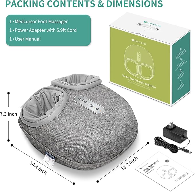 Medcursor Foot Massager with Heat - Shiatsu Deep Kneading, Delivers Relief for Tired Muscles and Plantar, Multi-Level Settings & Adjustable Intensity for Home or Office Use, Gifts for Women Mom
