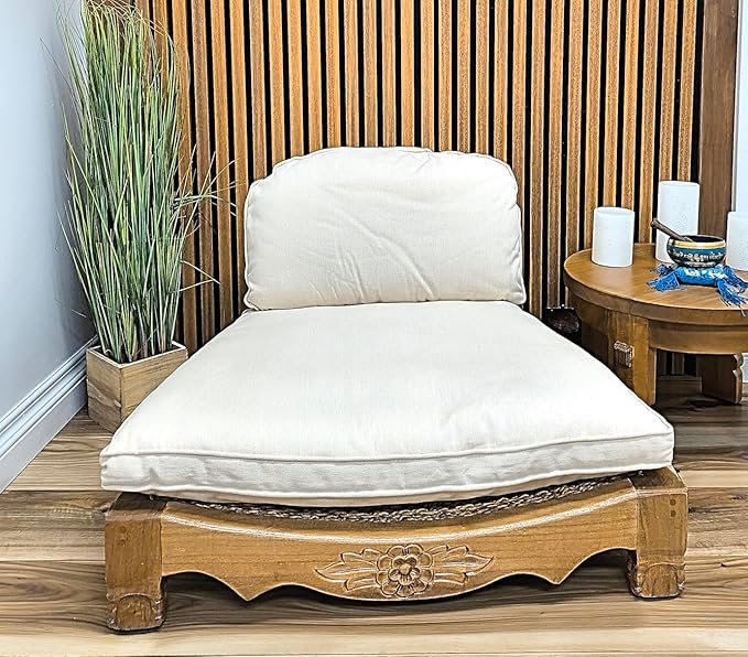 Handcrafted Wooden Meditation Chair with Woven Seagrass Seat, 30 x 28 x 18 inches (Beige)