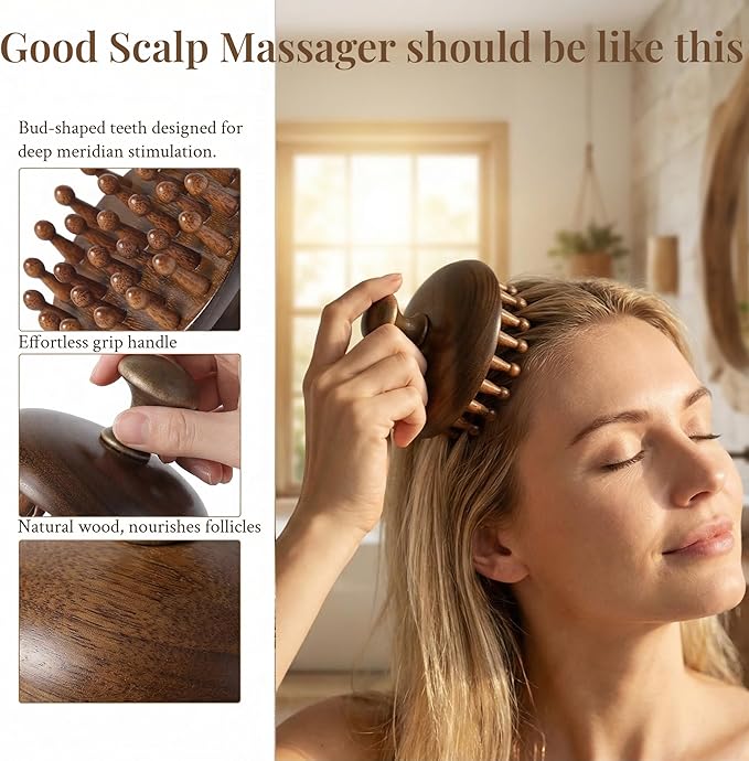 Wooden Scalp Massager｜Bamboo Brush for Hair Growth｜Wooden Hair Brush｜Body Massage Tool