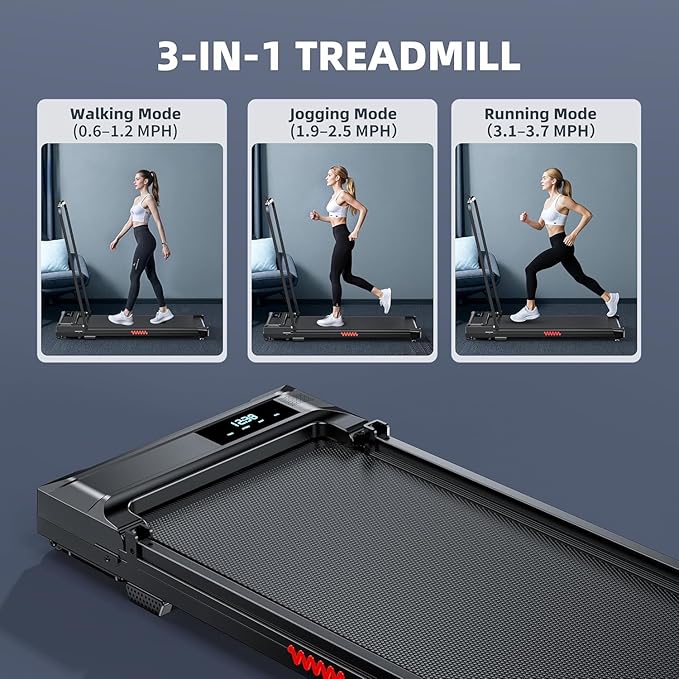 Walking Pad Treadmill for Home - Folding Treadmills with Handle Bar Portable Compact Fold up Indoor Foldable Handles Electric Walk Pads Small Spaces Mini Running Quiet Under Bed Office