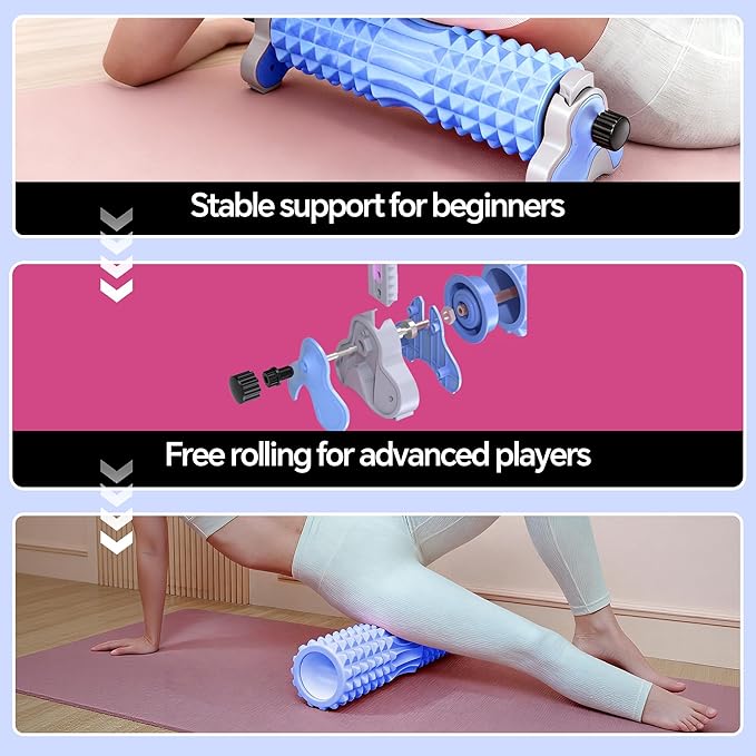 Foam Roller with Detachable Stand, 18” Deep Tissue Massage Roller, 3-Level Height Adjustable Support, Beginner-Friendly Design for Home Workout & Muscle Recovery - Blue