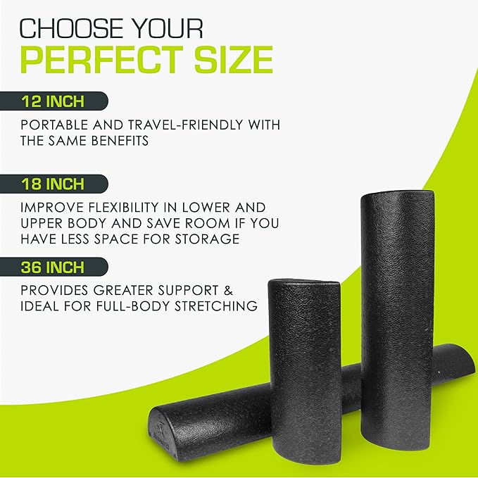 ProsourceFit High Density Foam Rollers - inches long. Firm Full Body Athletic Massager for Back Stretching, Yoga, Pilates, Post Workout Trigger Point Release