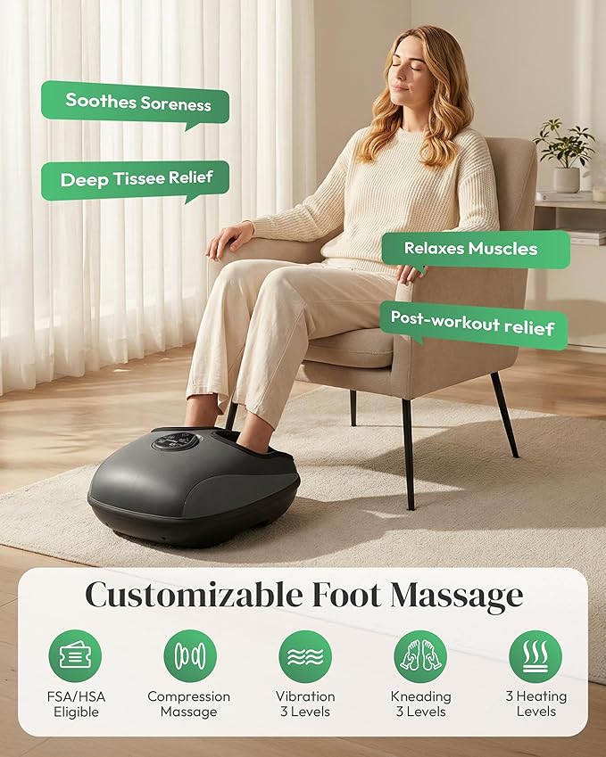 2026 Upgraded Shiatsu Foot Massager with Heat and Compression, FSA Eligible HSA Store Eligible, Remote Control, Foot Massager for Plantar Fasciitis, Neuropathy, Gifts, Men, Women