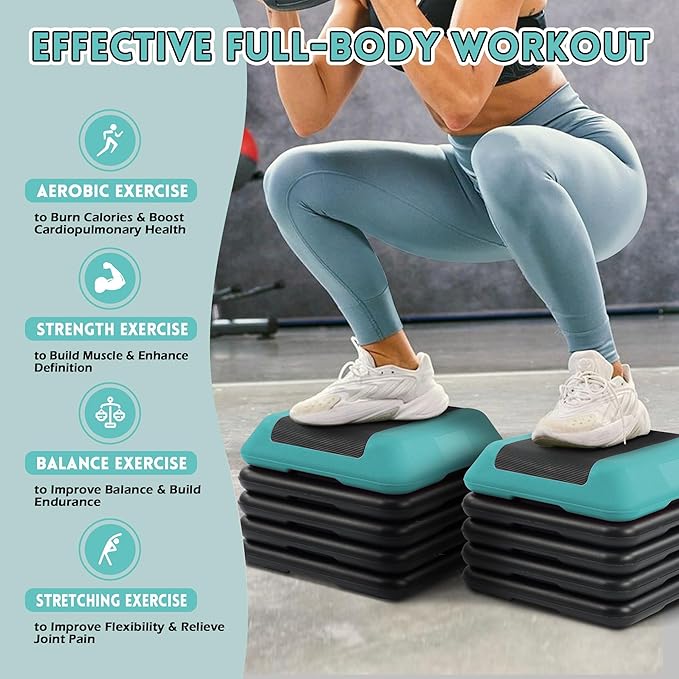 Step Aerobic Platform, Exercise Step with levels Adjustable Height, Stackable Risers, Fitness Training Workout Stepper for Home Gym, Cardio Strength, Multiple Size & Color