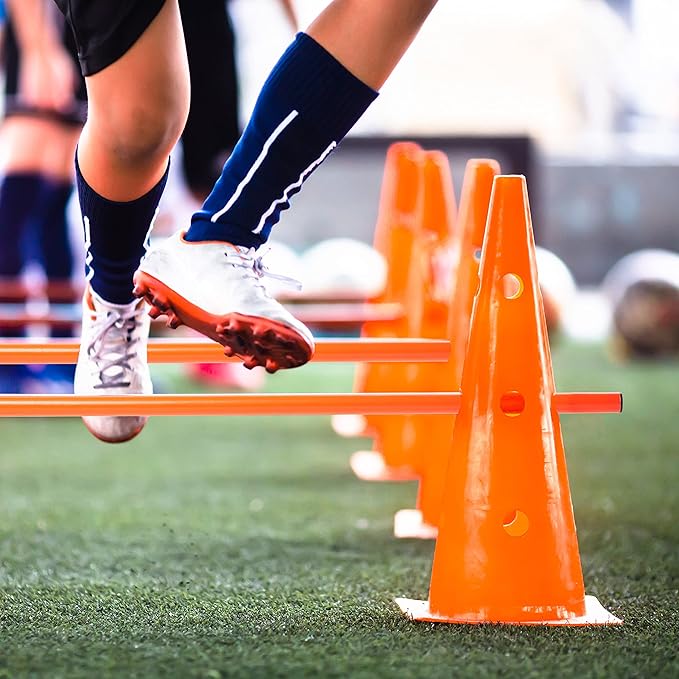 Bramble - Speed Agility Training Hurdles Set with 3 Height Levels, 12 Cones 15" & 6 Training Poles 40", Exercise Jumping Hurdles for Kids, Football Agility Poles, Dog Training Agility Equipment