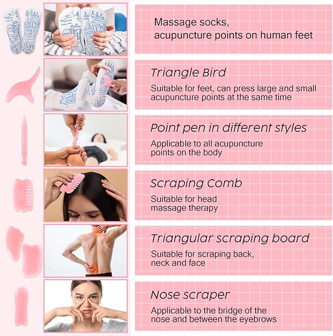 2 Pairs Reflexology Socks with Acupressure Massage Tools Set of 8 Foot Pain Relief Remedy Acupoint Massage Socks Tools for Women, Beginners, Yoga, Pilates