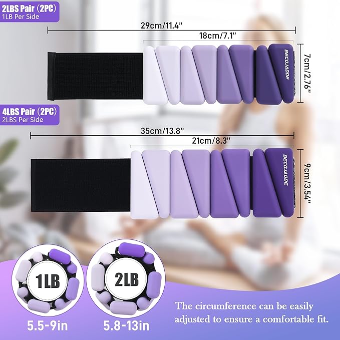 Ankle Weights for Women Wrist Weights Set of 2 (1 lb/2 lb Each) Adjustable Arm Leg Weight for Womens Men Suitable for Walking Swimming Running Pilates Yoga Gym