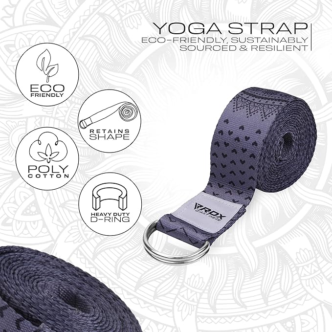 RDX 8ft Yoga Strap with D-Ring Buckle, Durable Polyester Cotton Adjustable Belts for Stretching Pilates Dance Gymnastics Fitness Holding Poses Flexibility Physical Therapy, Home Gym Exercise Workout