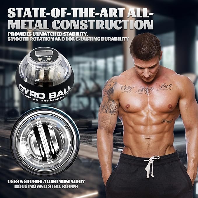 Torque Ball Hand Exerciser,Auto-Start Gyroscopic Forearm Exerciser Wrist Trainer Ball with Counter and LED Lights,Auto-Start Colorful Lighting,Compact and Portable,Designed for Fitness Enthusiasts and Office Workers
