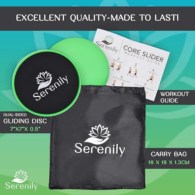 Serenily Sliders for Working Out - Core Exercise Sliders, 2 Dual Sided Gliding Discs For All Floors With Carry Bag & Workout Guide. Abs & Full-Body Fitness Equipment - Compact Slider Set For Home Gym