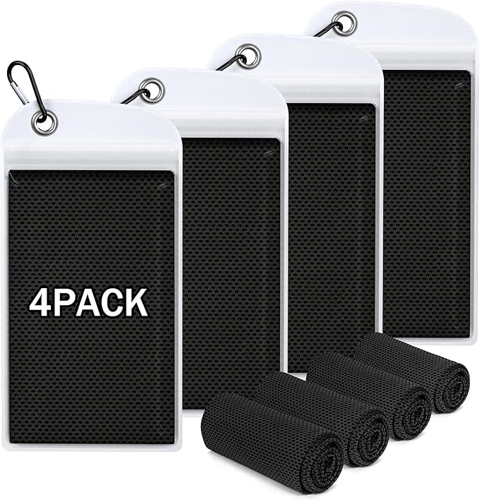 4 Pack Cooling Towels (40"x12"), Soft Breathable Cooling Towels for Neck and Face, Microfiber Workout Towels for Yoga, Golf, Running, Hiking & More Activities
