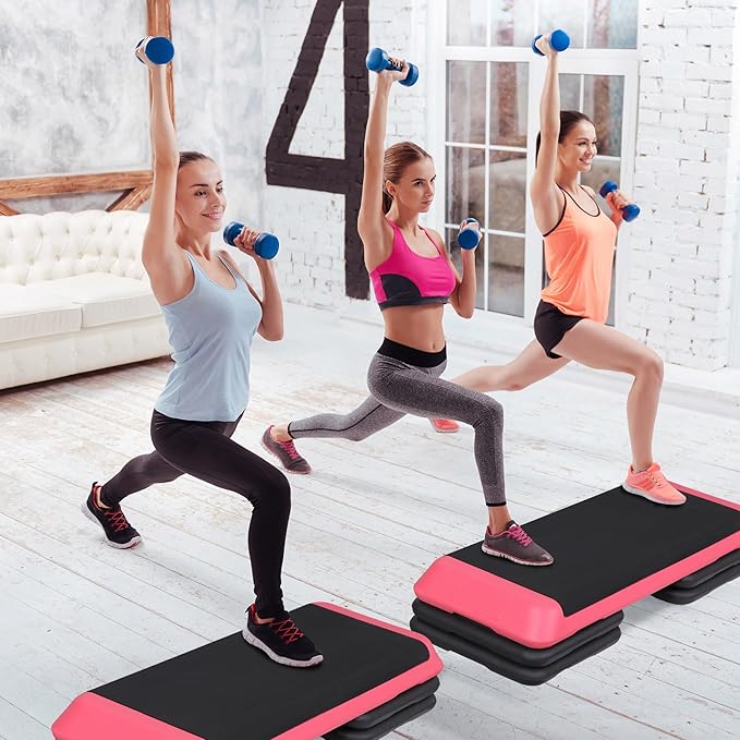 Adjustable Workout Aerobic Stepper, Exercise Step Platform Trainer with 4 Risers,Non-Slip Surface for Home Gym Workout Training