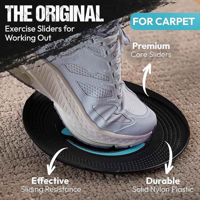 Gliding Discs for Working Out - Exercise Sliders for Carpet & Hardwood Floors 1 Pair, Authentic Workout Sliders Disc for Full Body Resistance Workout, Includes 4 Streaming Video Workouts