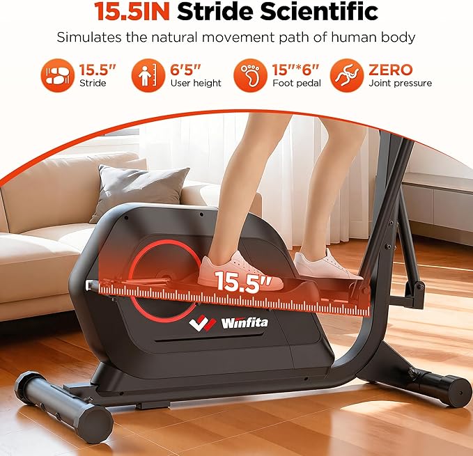 Elliptical Machine, Elliptical Exercise Machine for Home with Hyper-Quiet Magnetic Driving System, Elliptical Trainer with 15.5IN Stride, 14 Resistance Levels, 300LBS Loading Capacity