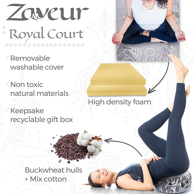 Zaveur Royal Court Meditation Mat With Velvet Cover - 24" x 24" Square Zabuton Thick Yoga Mat - Non Slip Exercise Mat for Home Workout - Thick Foam Exercise Floor Mat for Zafu or Bench