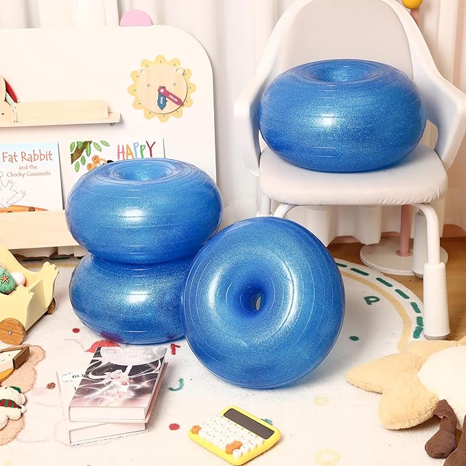 Libima 4 Pcs Flexible Seating for Classroom Inflatable Ball Chairs with Pump Donut Exercise Ball Cushion Seat for Balance and Stability Training School Home Office Gym Yoga Workout
