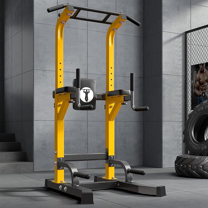 sogesfurniture Power Tower Dip Stands Assistive Trainer for Home Gym - 10-Level Height Adjustable Multi-functional Pull Up Bar, Dual Training Stands for Dip Push Up & Core Workout, Heavy Duty Steel Frame