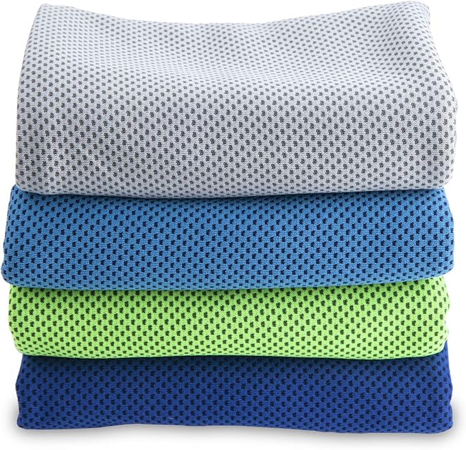 4 Packs Cooling Towel (40"x 12"), Ice Towel, Microfiber, Soft Breathable Chilly Towel Stay Cool for Yoga, Sport, Gym, Workout, Camping, Fitness, Running, Workout & More Activities (Multicolor)