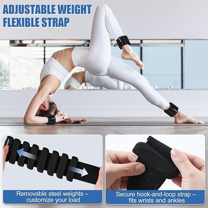 Wrist & Ankle Weights for Women and Men, 2lbs/4lbs Pairs Adjustable Silicone Weighted Bangles for Arm & Leg Workouts, Perfect for Pilates, Barre, Yoga, Walking & Home Fitness 24055