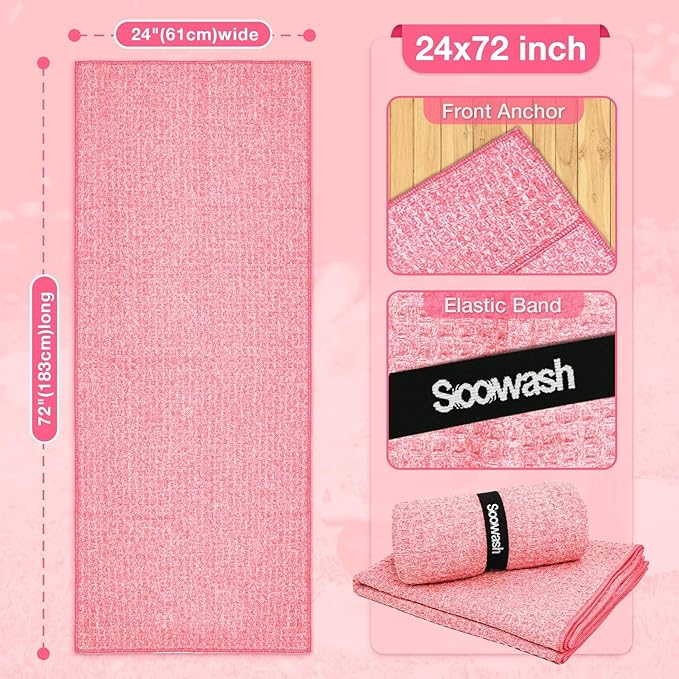 Hot Yoga Towel,Microfiber Yoga Mat Towels Non Slip for Hot Yoga Absorbent Microfiber Sweat Anti-Slip Cover,Bikram,Pilates,Exercise,Fitness 24 inch X 72 inch Pink 2 Pack