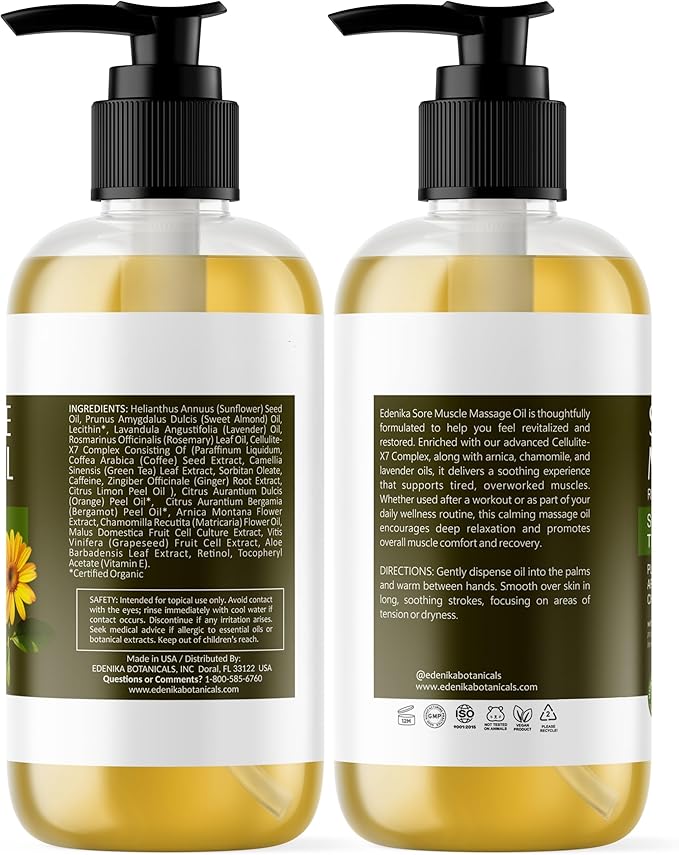 Maximum Strength Sore Muscle Massage Oil for Massage Therapy with Pure Arnica, Deep Muscle Tension Relief & Joint Comfort Rub, Enhancing Circulation & Warming, 8 fl oz