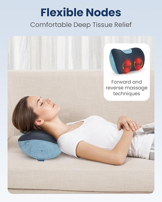 COMFIER Shiatsu Neck and Back Massager with Heat, Neck Massager Pillow with 3D Kneading Deep Tissue, Cordless & Portable, Soothes Muscle Tension at Home, Office, Travel,Ideal for Men & Women