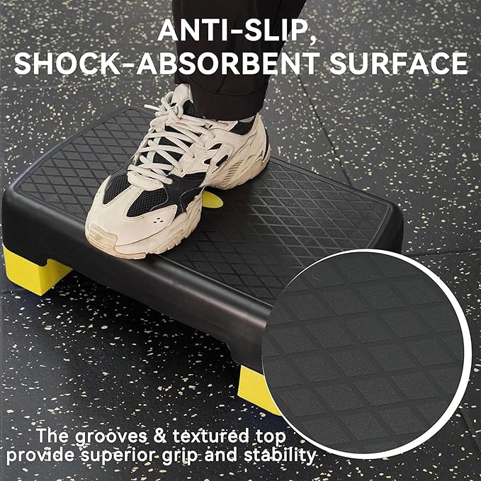 Fitvids Aerobic Step Platform Trainer with Adjustable 2-Level Risers, 400 Pound Weight Capacity – Non-Slip Exercise Stepper for Cardio, Strength, and Fitness Workouts, 18-Inch, Multiple Colors