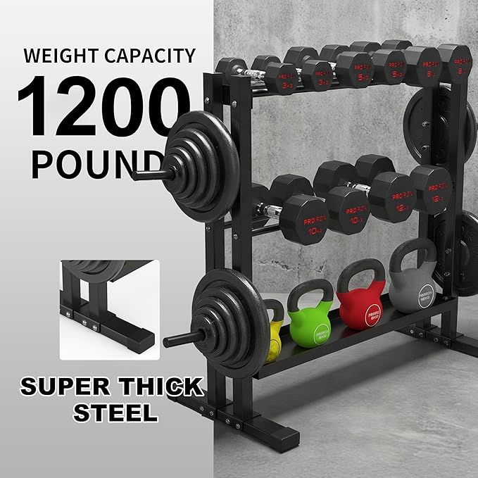 PROIRON All In One Rack Dumbbell Rack, 1200LB Capacity Weight for Home Gym, Heavy-Duty Weight Stand for Dumbbells, Kettlebells, Weight Plates(Rack Only)