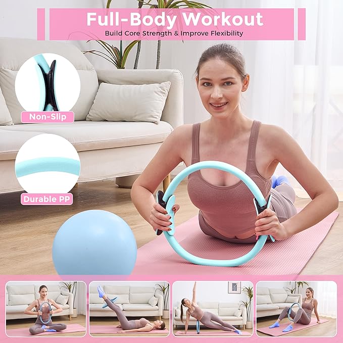 Home Pilates Kit Pilates Equipment Set, Better Yoga Pilates Essentials Kit for Women with 14.5" Pilates Ring, Ball, Resistance Bands, Ankle Weights, Dumbbells, Sliders, Stretch Band, Yoga Strap Socks