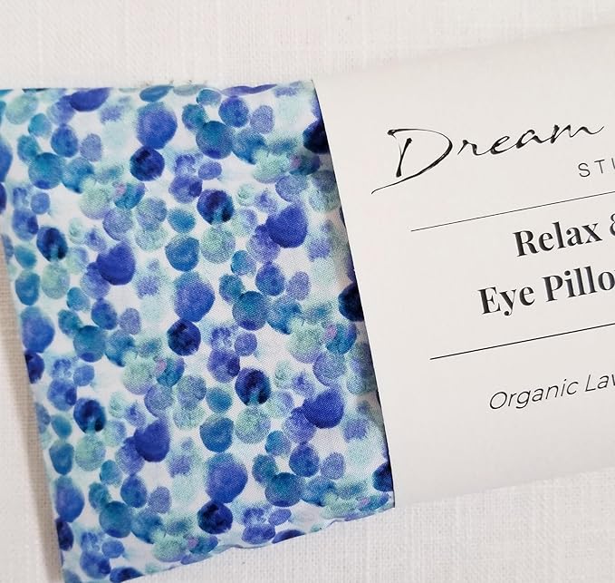 Lavender Eye Pillow with Removable Washable Cover – Handmade Muslin Inner Pillow with Organic Lavender | Blue Dots