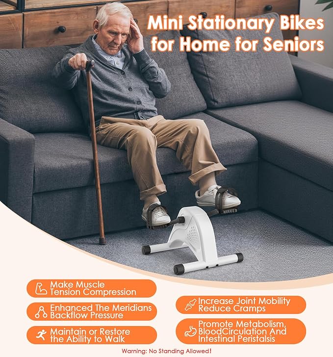 12-Levels Mini Exercise Bike Under Desk with LCD Display, Quiet Electric Bidirectional Bicycle Pedals for Home for Seniors, Stationary Bike Under Desk for Leg & Arm Physical Therapy Exerciser