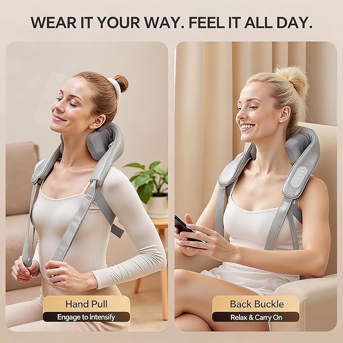 Shiatsu Neck and Shoulder Massager with Heat, Cordless Rechargeable, Hand-Free/Handheld, Deep Tissue Pain Relief for Trapezius, Portable for Home/Office/Travel, Ideal Gift for Women/Men