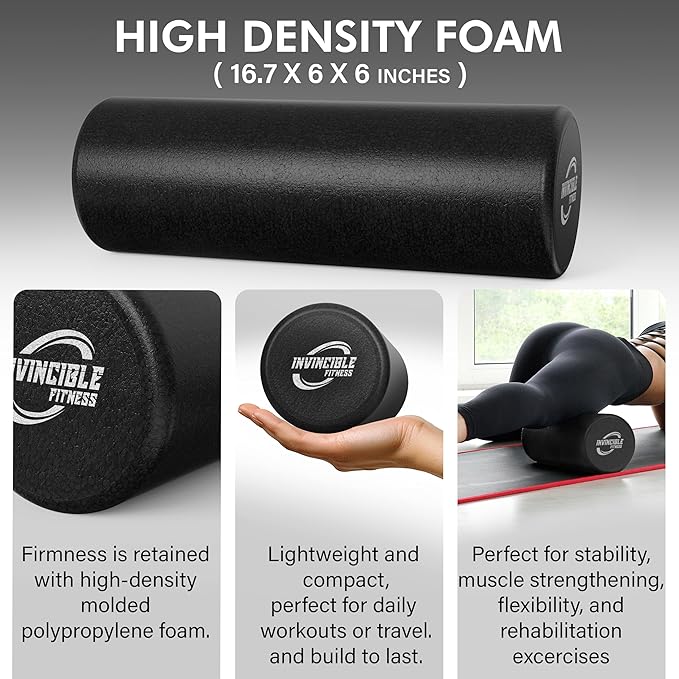 Invincible Fitness 17'' EPP Foam Roller for Deep Tissue Massage – Enhance Recovery, Relieve Pain, and Boost Mobility for a Stronger, Healthier You (Black)
