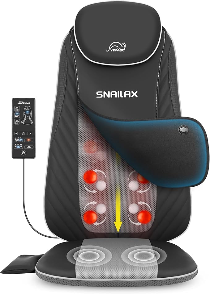Snailax Gifts for Mom, Dad Shiatsu Back Massager with Heat & Vibration, 3D Kneading Massage Chair Pad for Pain Relief Deep Tissue, Chair Massager for Office Home Chair Use