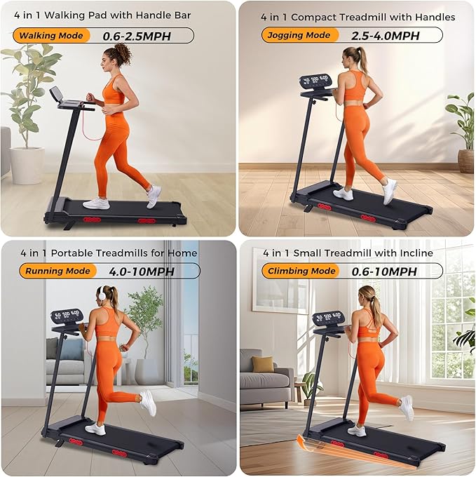 Walking Pad Treadmill with Incline, 2026 Upgrade Portable Treadmill with Handles for Home Small, 3.5HP Small Walking Pad with Handle Bar, 0.6-10.0MPH, 400LBS