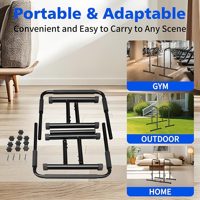 Dip Station Strength Training Dip Stands Station with Connecting Rod and Padded Handles for Home Gym & Fitness Training