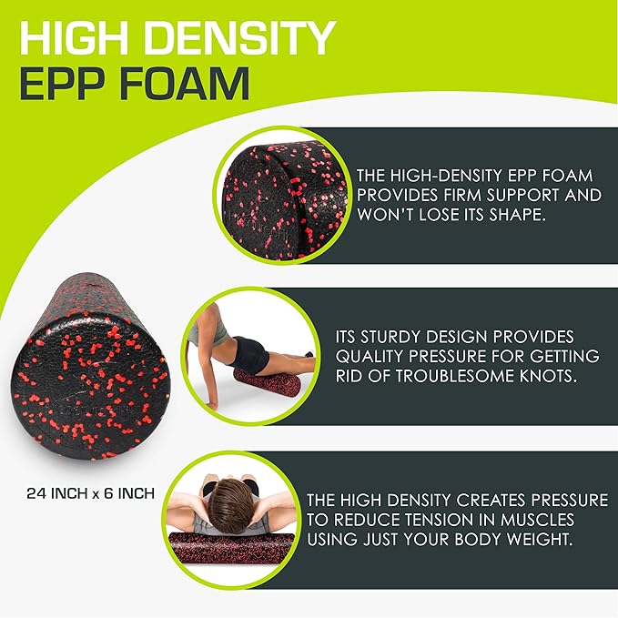 ProsourceFit High Density Foam Rollers Long, Firm Full Body Athletic Massage Tool for Back Stretching, Yoga, Pilates, Post Workout Muscle Recuperation