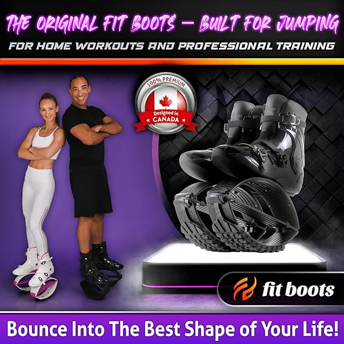 FIT BOOTS for Women Exercise - Premium Moon Shoes for Jumping, Kangaroo Shoes for Training, Cardio & Fun, Joint-Friendly, Rebounder Jumps Boots for Adults & Kids, Bouncy Workout (Women-Black)