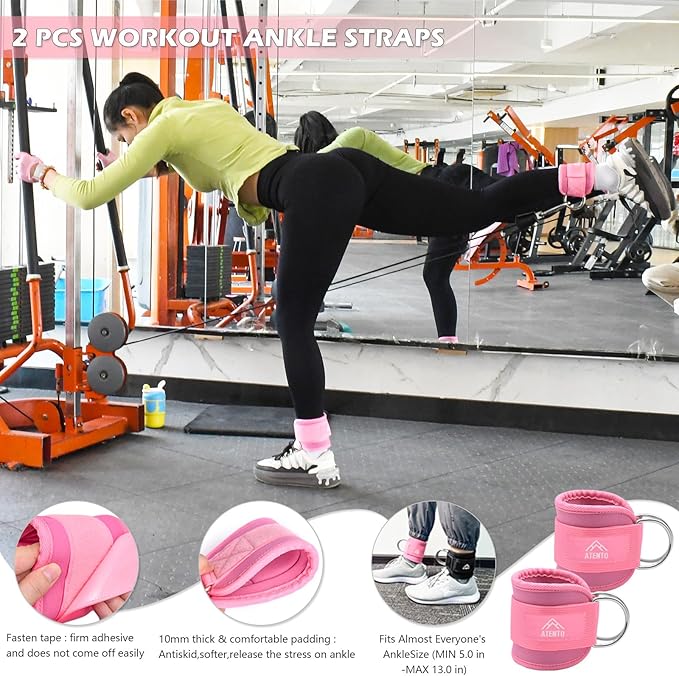 ATENTO 10Pcs Barbell Pad Set with Weight Lifting Belt, Thick Cushion Hip Thrust Pad for Bench Press, Lunges, Workout, Leg Exercise, Squat Bar Pad for Relief Pressure from Neck & Shoulder for Smith machine & Olympic Bars, with 2 Gym Ankle Straps, Hip Re...