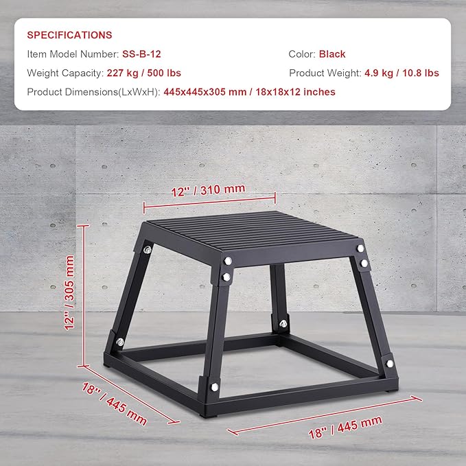 Happybuy 12" Plyometric Jump Box, Steel Plyo Box, Anti-Slip Fitness Platform, Jumping Agility Box for Home Gym Training, Conditioning, Strength Training, Black