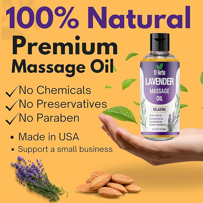 10 Herbs Lavender Sensual Massage Oil for Couples, Date Night, Relaxing.