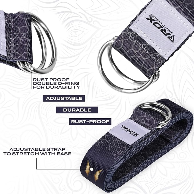 RDX 8ft Yoga Strap with D-Ring Buckle, Durable Polyester Cotton Adjustable Belts for Stretching Pilates Dance Gymnastics Fitness Holding Poses Flexibility Physical Therapy, Home Gym Exercise Workout