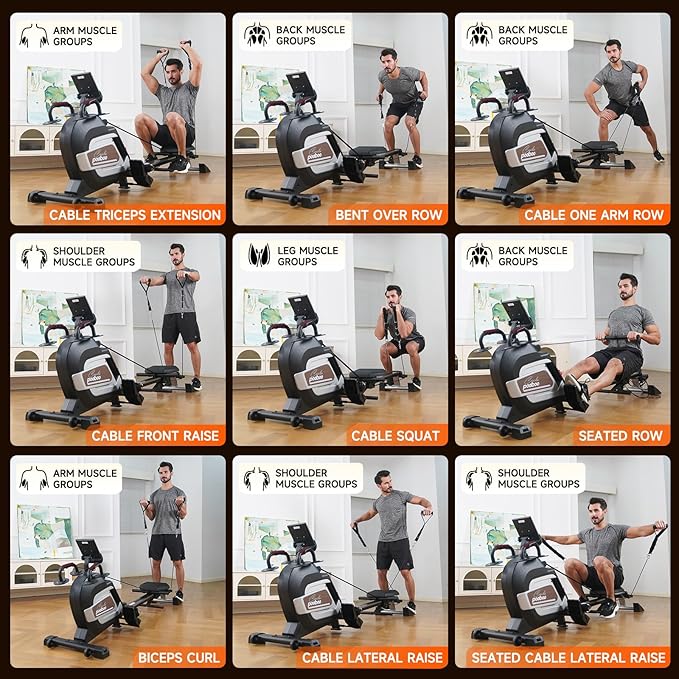 pooboo Rowing Machine for Home, Max 360 LBS Magnetic Rower with APP and LCD Monitor, Tablet Holder, Upgraded Rowing Machines with Comfortable Seat Cushion
