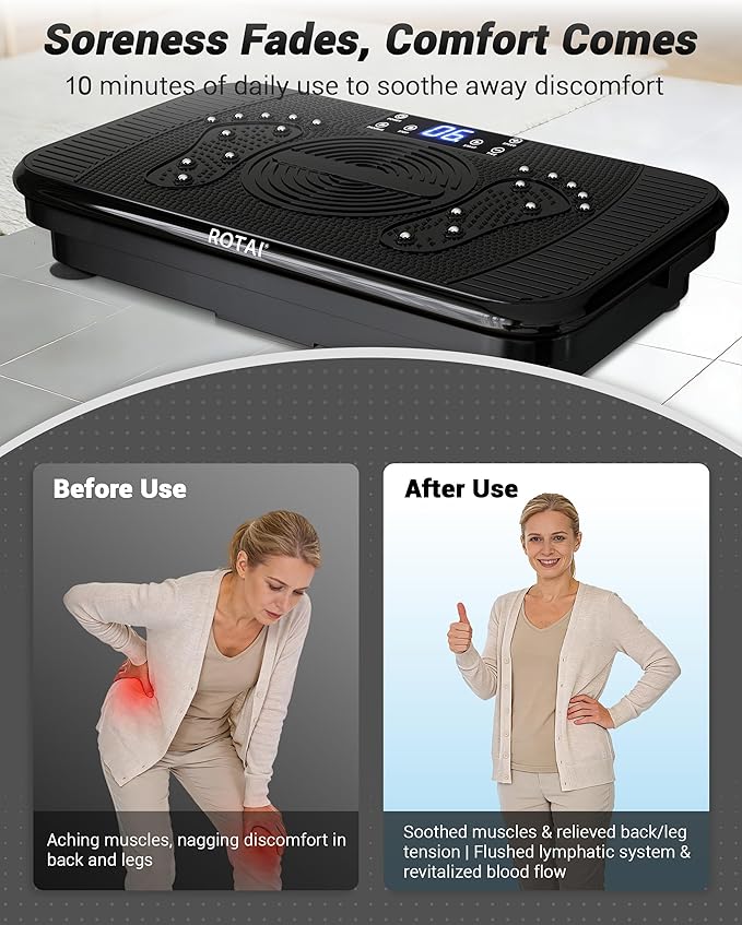 Vibration Plate for Lymphatic Drainage & Full Body Workout - Home Exercise Machine for Weight Loss and Muscle Toning for Men & Women, 400 lbs Capacity Fitness Platform