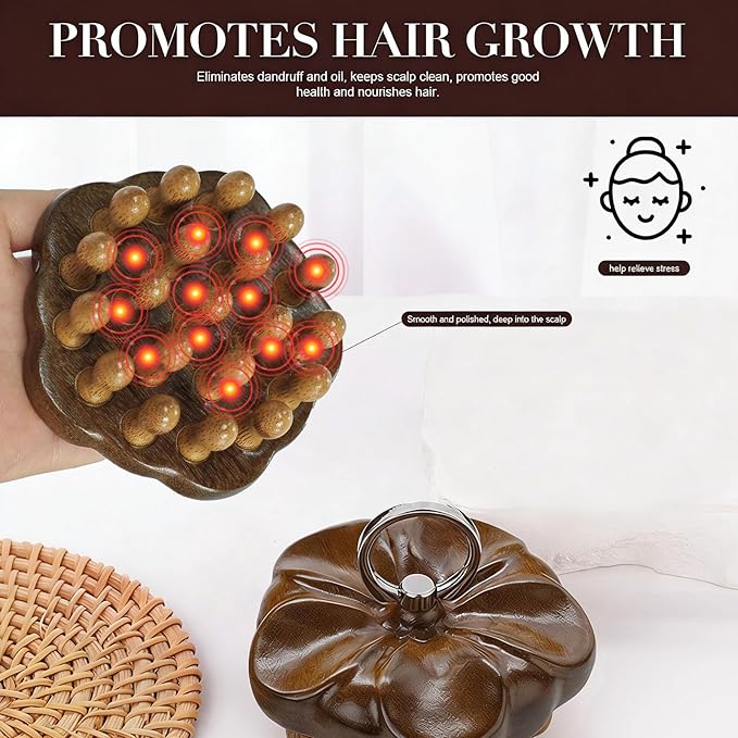 Scalp Massager for Hair Growth, Wooden Scalp Massager, Gentle Head Massage Comb for Scalp Relaxation, Daily Hair Care, Portable Manual Self-Care Tool, Natural Wellness Gift for Women Men